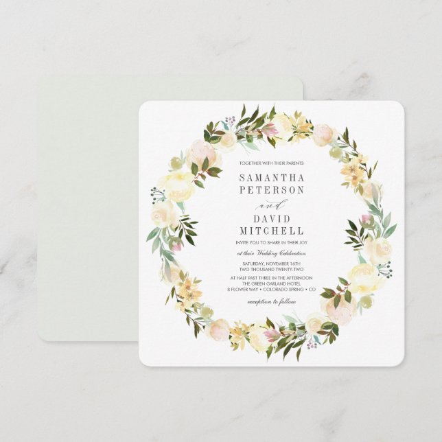 Convites Creme e Cinzas | Casamento Floral De Garland Botân (Frente/Verso)