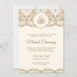 Convites Creme e Dourada Cerimônia Muçulmana de Lace