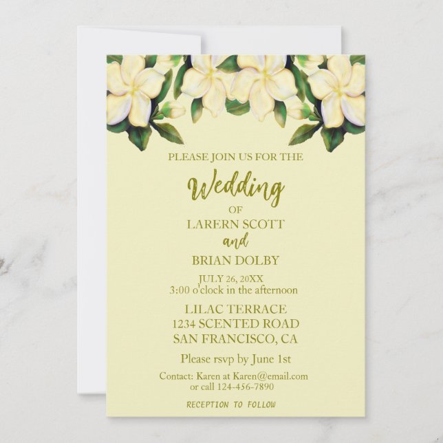 Convites Creme e Dourado Calla Lily Greenery Casamento (Frente)