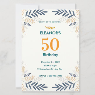 Convites Creme e Dourado Floral 50º Aniversário
