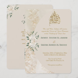 Convites Creme e Dourado Floral Muslim Wedch QR Bacalhau