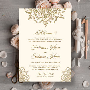 Convites Creme e Dourado Henna Mehndi Casamento Islâmico Mu