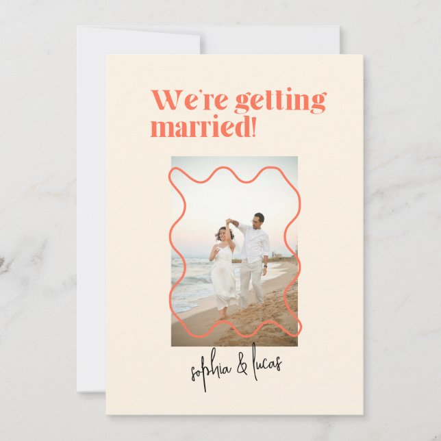 Convites Creme e Orange Simple Wedn Invitation (Frente)