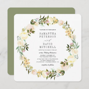 Convites Creme e Sage Casamento Floral De Garland Botânic