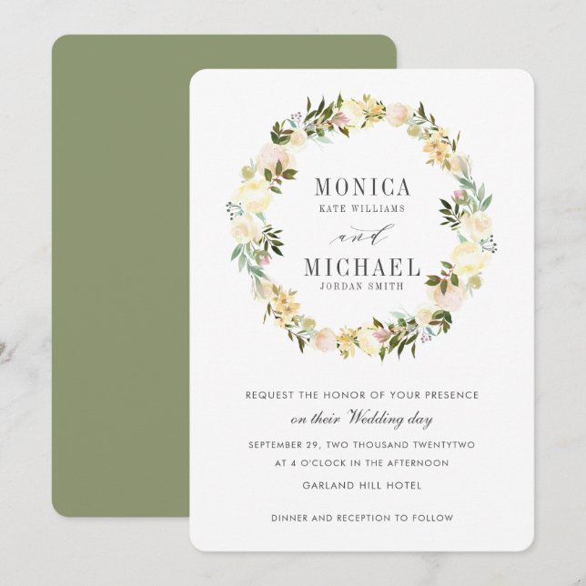 Convites Creme e Sage | Ferimento Botânico Floral (Frente/Verso)