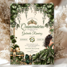 Creme e Verde Tiara Floral Dourada Quinceañera