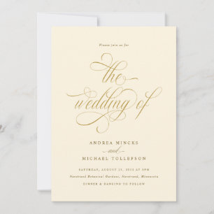 Convites Creme Elegante e Casamento Dourado de Luxo