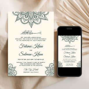 Convites Creme Esmeralda Henna Mehndi Casamento Islâmico Mu