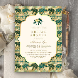 Convites Creme Esmeralda Ouro Elefante Chuveiro de Noiva In