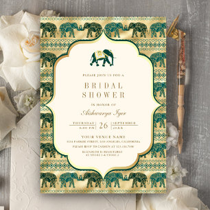 Convites Creme Esmeralda Ouro Elefante Chuveiro de Noiva In