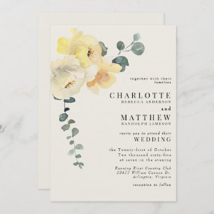 Convites Creme Floral Amarelo Casamento Elegante Sem Pais