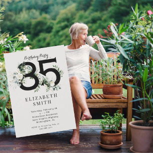 Convites Creme Floral Branco 85ª Festa de aniversário