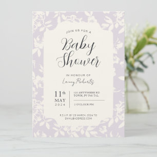 Convites Creme Floral de Rosa de Algodão e Lavanda Roxo