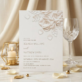Convites Creme Flores 3D Rosas Simples Casamento