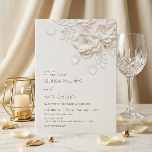Convites Creme Flores 3D Rosas Simples Casamento