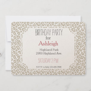 Convites Creme Leopard Imprimir aniversário