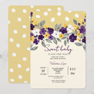 Convites Creme Macio   Chá de Bebê de Flores Coloridas