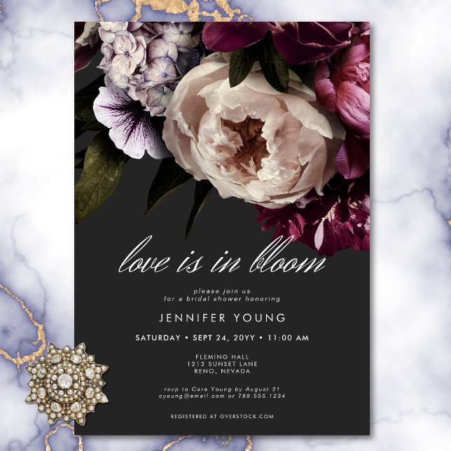 Convites Creme Moderno Burgundy Amor Com Chá de panela De S (Modern Burgundy Cream Love In Bloom Bridal Shower Invitation)