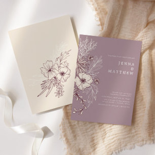 Convites Creme Moderno Mauve Floral Wedding
