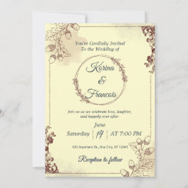 Convites Creme Ornamental e Casamento outono Borgonha Convi