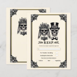 Convites Creme Preto e Dourado Antigo Esqueleto Casamento R