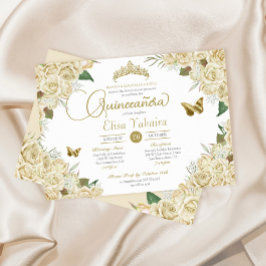Convites Creme Rosa Branco Borboleta Floral Quinceanera