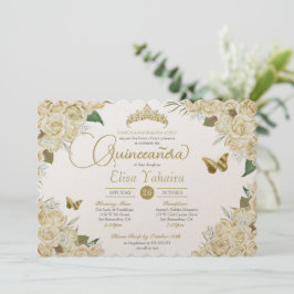Convites Creme Rosa Branco Borboleta Floral Quinceanera