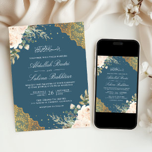 Convites Creme Rosa Dourado Renda Código QR Azul Casamento 