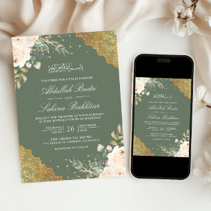 Convites Creme Rosa Dourado Renda Código QR Verde Casamento