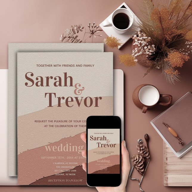 Convites Creme Rosa Dusty Abstrato 70 de Casamento (Criador carregado)