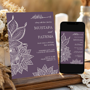 Convites Creme Roxo Empoeirado Mehndi Henna Casamento Muçul