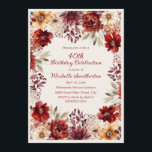 Convites Creme Watercolor aniversário de 40 anos Floral<br><div class="desc">Celebre 40 anos fabulosos com este sofisticado convite de aniversário floral. As flores de burgundy,  blush e aquarela de marfim criam um belo design de inspiração no outono que é perfeito para uma celebração memorável de marco.</div>