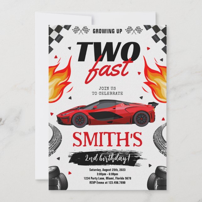 Convites Crescendo Dois Carro Race-Boy Aniversário (Frente)