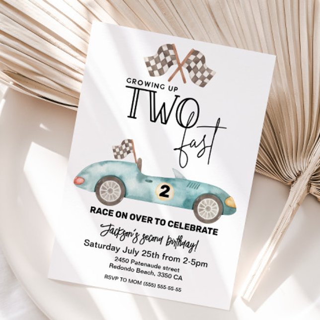 Convites Crescendo Dois rápido Carro de corrida 2º aniversá (Growing up TWO fast boy birthday party)