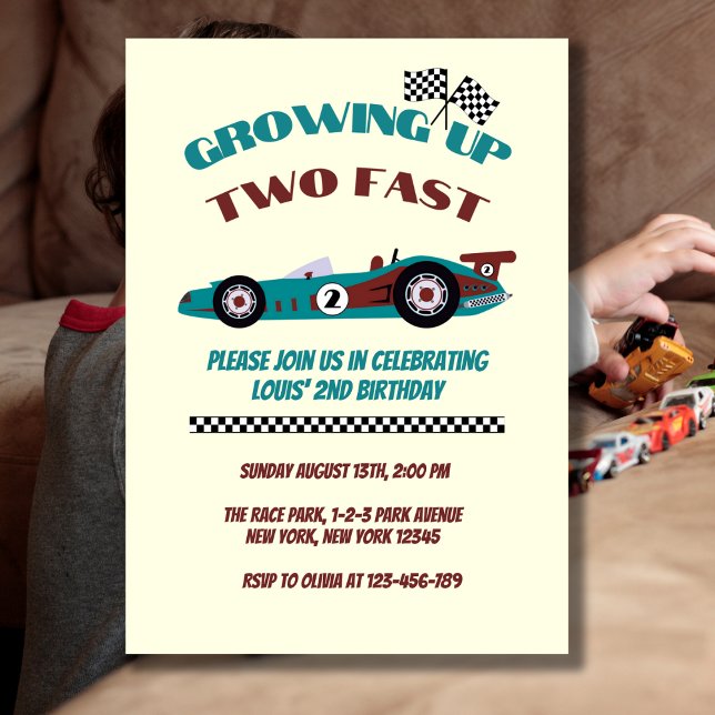 Convites Crescendo Dois Rápidos Carros De Raça Retroativa S (Growing Up Two Fast Birthday Invitation Card. Perfect theme for those celebrating second birthday ! )