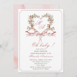 Convites Crescente rosa com aquarela moderna Rockin Horse B