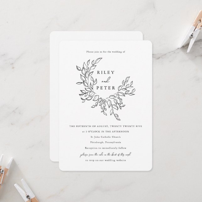 Convites Crest Botânico Elegante com Código RSVP Casamento (Frente/Verso In Situ)