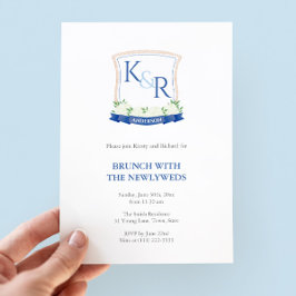 Convites Crest Branco E Azul Costeiro NovamenteWeds Brunch