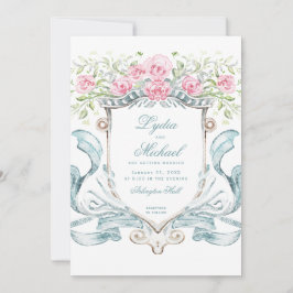 Convites Crest de Casamento Elegante com Rosas | Monograma
