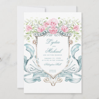 Convites Crest de Casamento Elegante com Rosas | Monograma