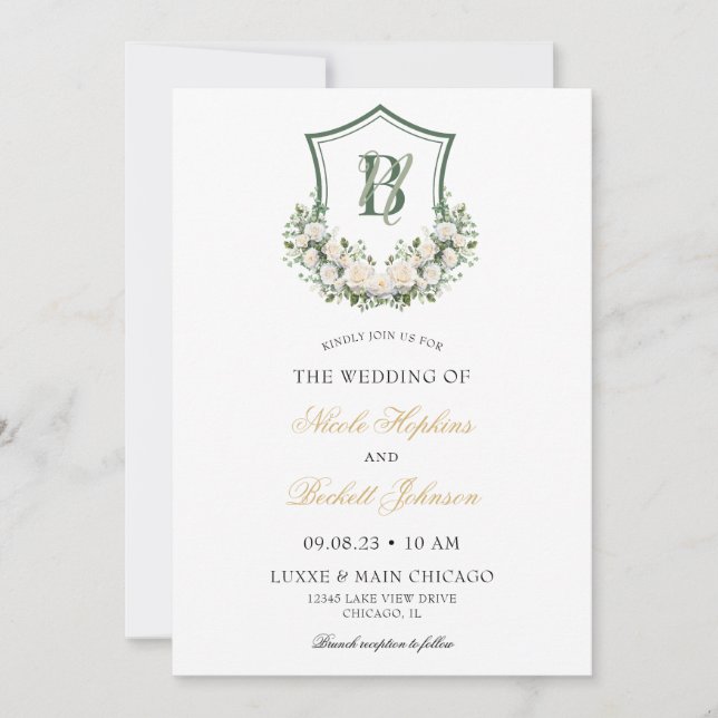 Convites Crest de Flores Brancas Casamento (Frente)