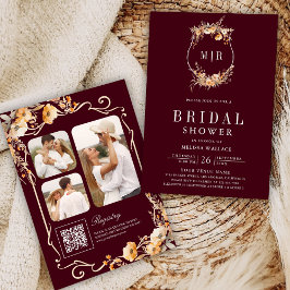 Convites Crest de Flores Selvagem Código QR Chá de panela d