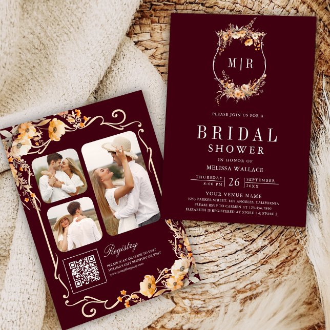 Convites Crest de Flores Selvagem Código QR Chá de panela d (Criador carregado)