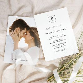 Convites Crest de Foto de Casamento com Letra Moderna Branc