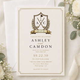 Convites Crest de Golfe Monograma Casamento Ouro