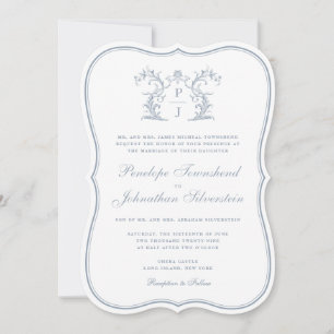Convites Crest de Monograma Floral Elegante Casamento Regên