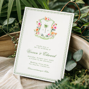 Convites Crest de Palmeira Monograma Casamento Tropical na