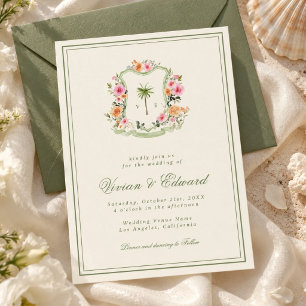Convites Crest de Palmeira Monograma Casamento Tropical na