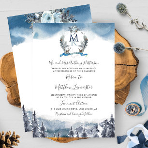 Convites Crest e Montanhas de Aquarela, Casamento Azul Dust