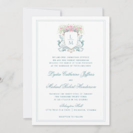 Convites Crest Elegante com Rosas | Casamento Monograma